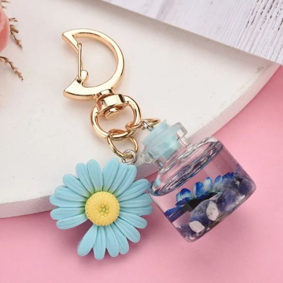 Small Blue Chrysanthemum Bottle Key Chain - Picture 1 of 2